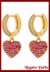Argollas Pavé Corazon Rubí C/Cristales